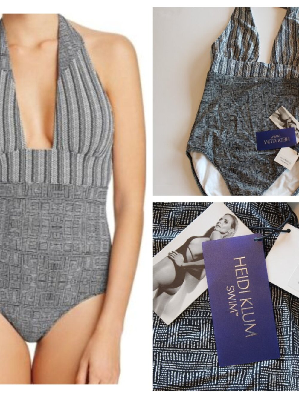 Heidi Klum Savannah Sunset One Piece Halter Swimsuit Black Tribal Small NWT